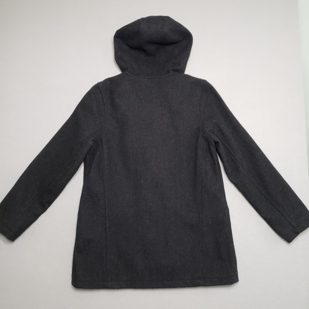 Vintage‎ Old Navy Women's Large Coat 2003 Wool Blend Hooded Charcoal Grey Y2K - Picture 2 of 14